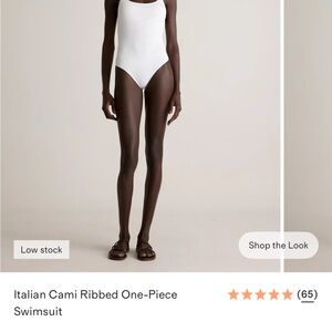 Quince White Italian Cami Ribbed One-Piece Swimsuit